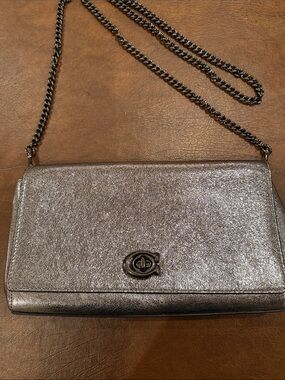 Coach Metallic Silver Chain Crossbody Bag